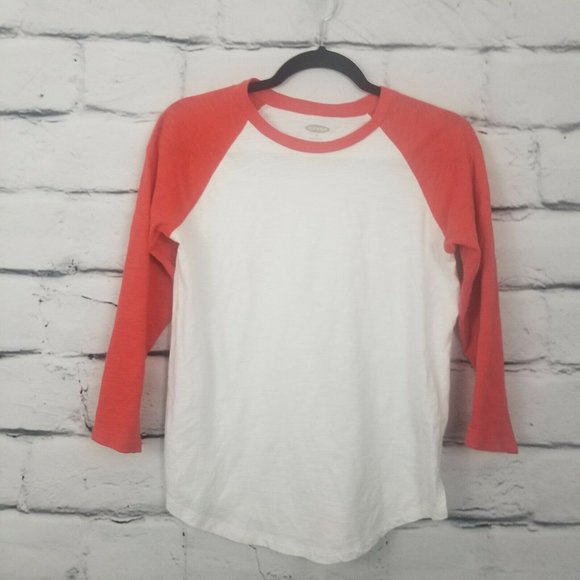 Old Navy White Red Sleeve Boyfriend Baseball Tee - Picture 1 of 6